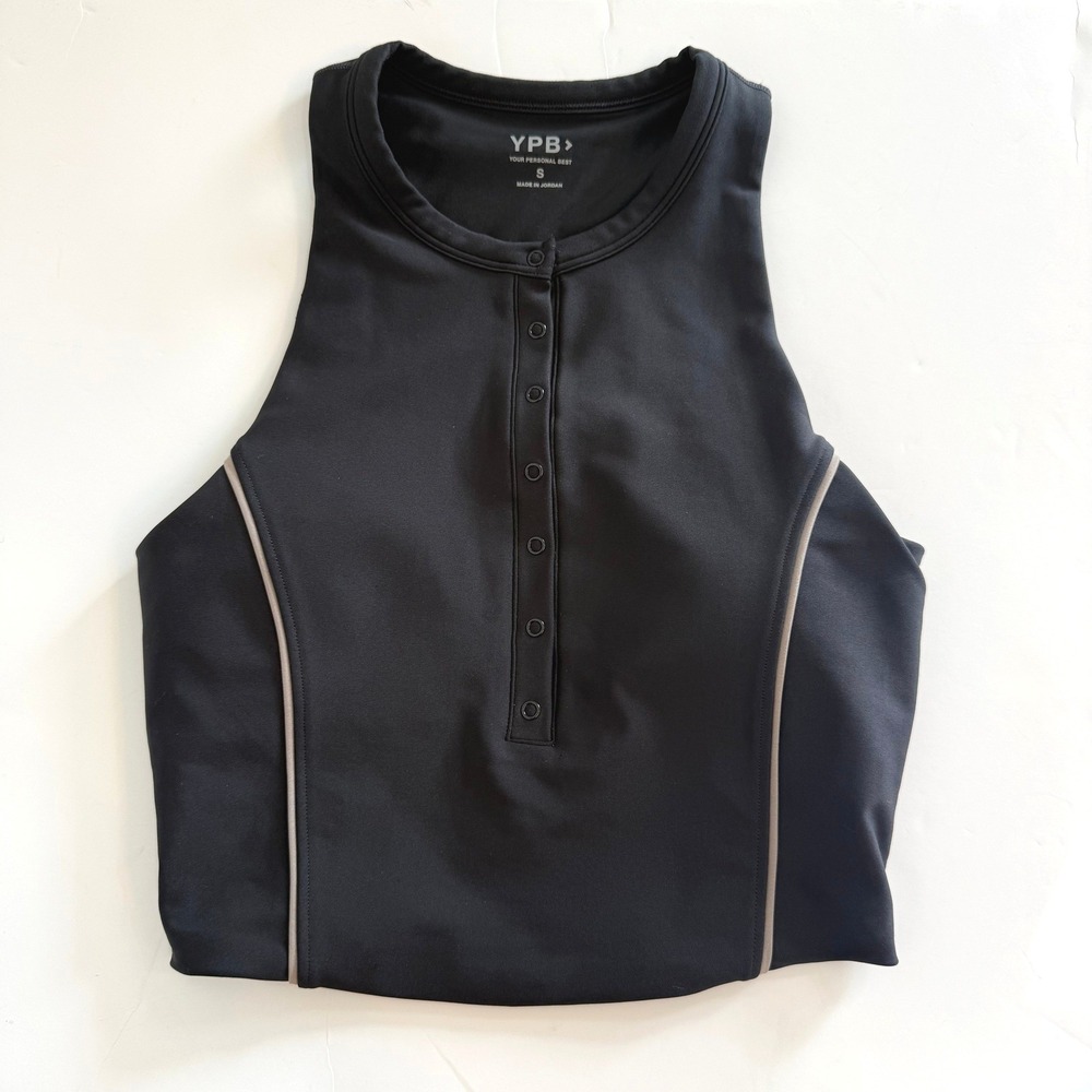 YPB Abercrombie Henley Tank Top Black Snap Front Racerback Athleisure Sporty S